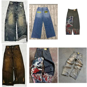 Batman embroidered loose wide-leg jeans-5075